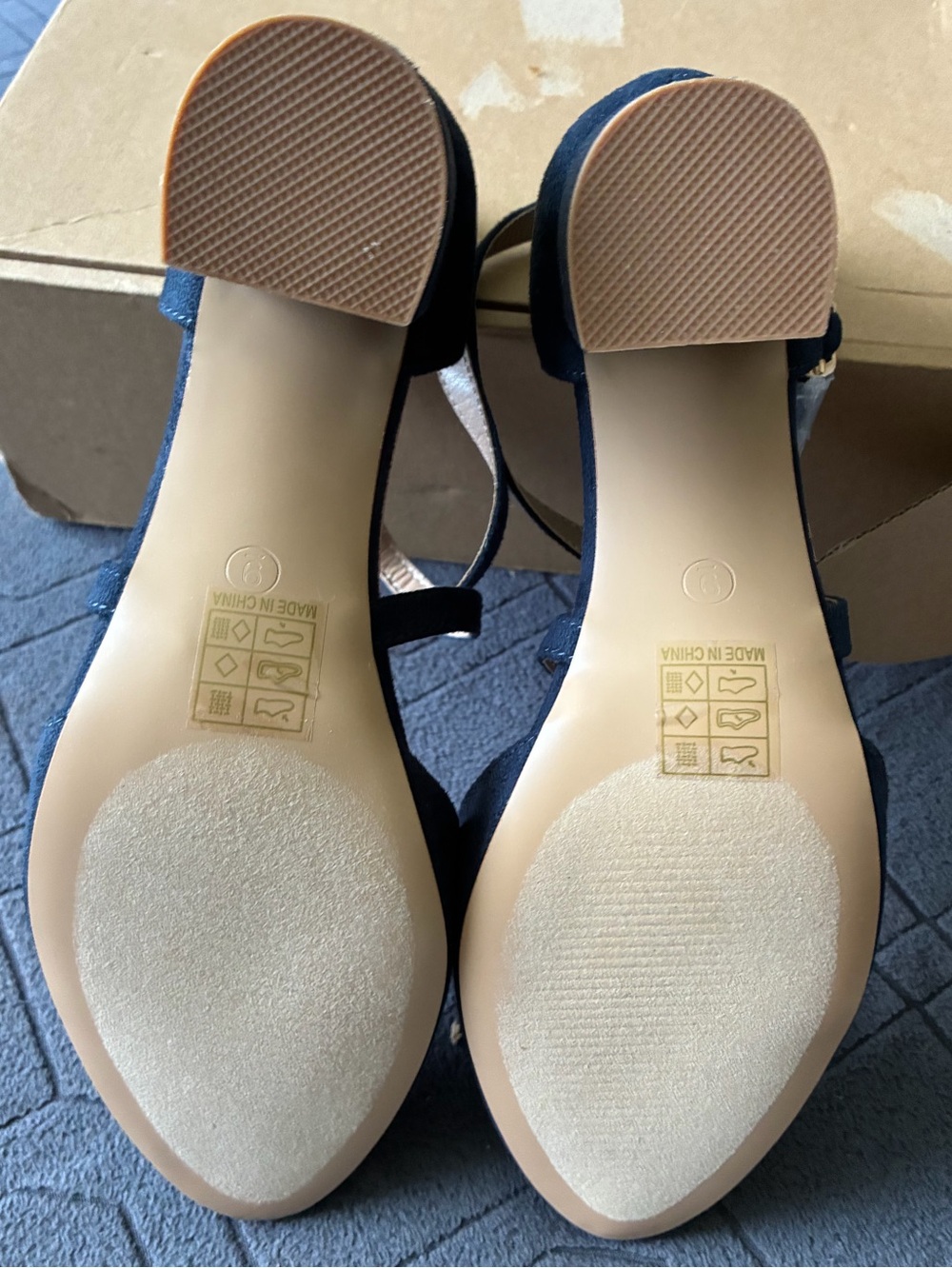 Journee Collection Women’s Foster Navy Suede Ankle Strap Block Heels - Picture 7 of 10
